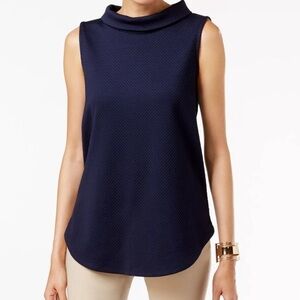 Alfani Women's Navy Textured Sleeveless Crew Neck Top Solid Navy Blue Large